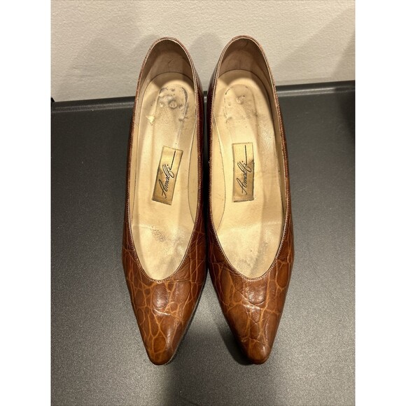 Vintage AMALFI Brown Leather Croco Textured MONICA Heels Womens 9AA Italy-B124 - Picture 8 of 11